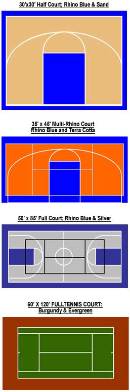 Variety of custom court designs by Rhino Sports